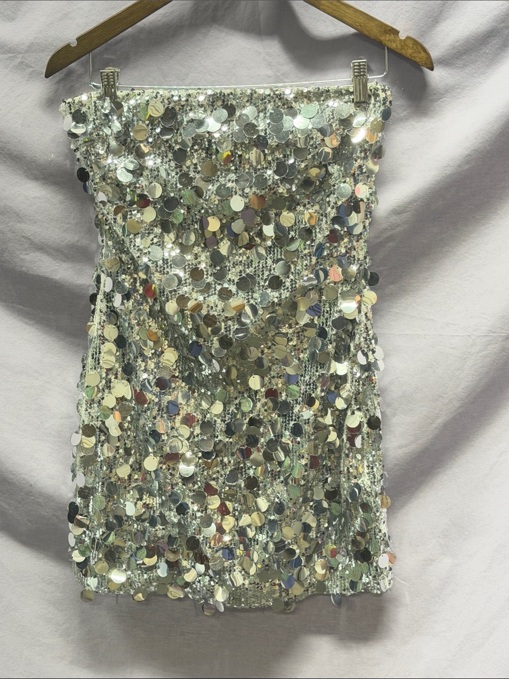 Strapless Silver Sequin Mini Dress